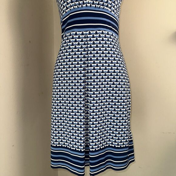 MAX STUDIO Dress Blue Geometric Floral Poly Spandex Sz Small EUC - Picture 3 of 9